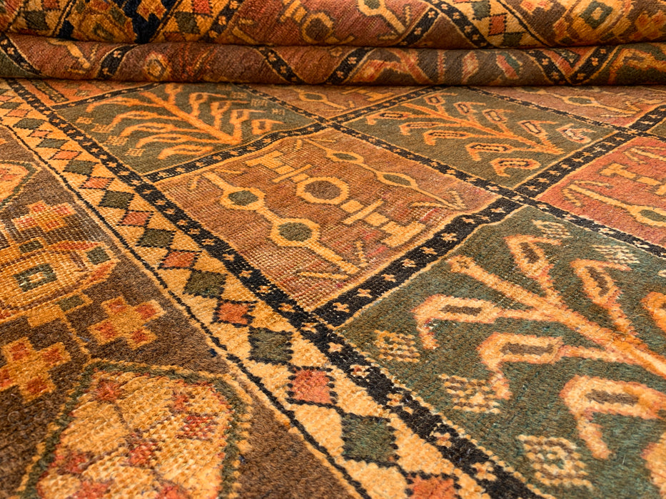 Handmade Persian Wool Area Rug 7x10 - Rusty Orange, Brown and Dark Beige Bakhtiari Persian Style Rug - Exact Size 10'2" x 6'7" - KBHM-1184