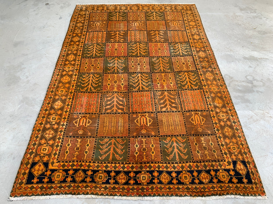 Handmade Persian Wool Area Rug 7x10 - Rusty Orange, Brown and Dark Beige Bakhtiari Persian Style Rug - Exact Size 10'2" x 6'7" - KBHM-1184
