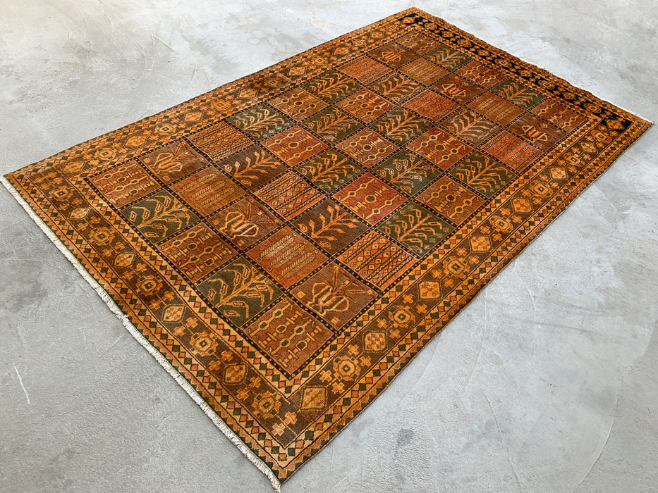 Handmade Persian Wool Area Rug 7x10 - Rusty Orange, Brown and Dark Beige Bakhtiari Persian Style Rug - Exact Size 10'2" x 6'7" - KBHM-1184