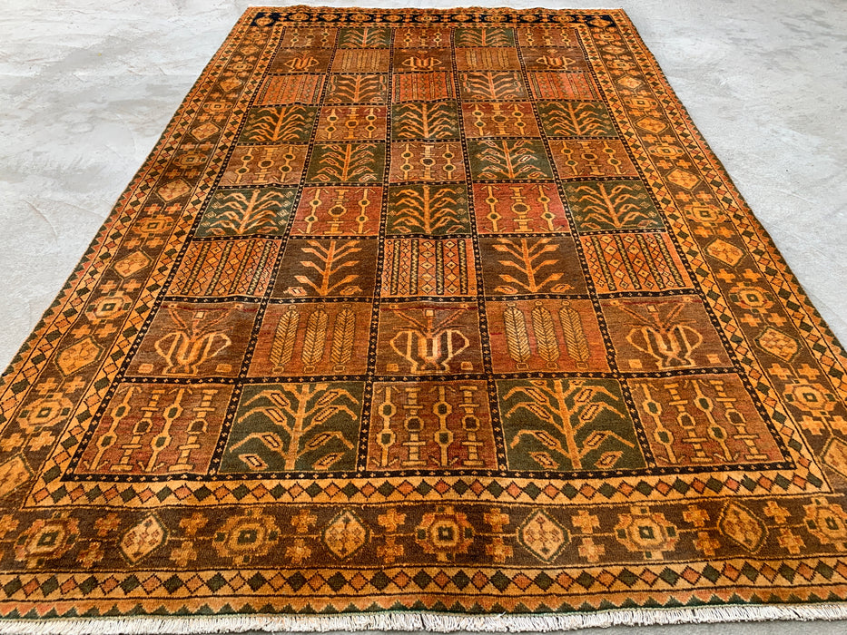 Handmade Persian Wool Area Rug 7x10 - Rusty Orange, Brown and Dark Beige Bakhtiari Persian Style Rug - Exact Size 10'2" x 6'7" - KBHM-1184