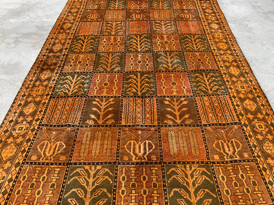 Handmade Persian Wool Area Rug 7x10 - Rusty Orange, Brown and Dark Beige Bakhtiari Persian Style Rug - Exact Size 10'2" x 6'7" - KBHM-1184
