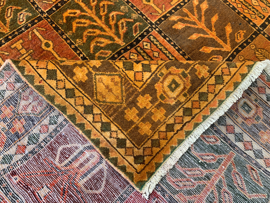 Handmade Persian Wool Area Rug 7x10 - Rusty Orange, Brown and Dark Beige Bakhtiari Persian Style Rug - Exact Size 10'2" x 6'7" - KBHM-1184