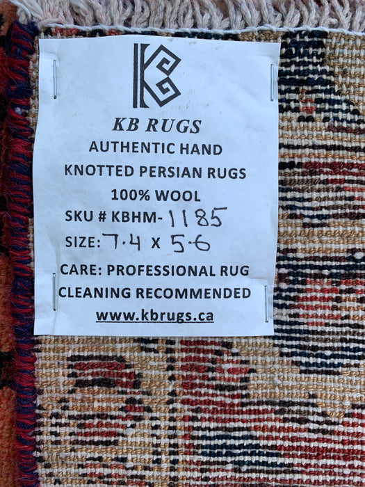 Handgeknoopt Perzisch wollen tapijt 7'4 x 5'6 – Marineblauw, rood & ivoorkleurig bloemenmedaillon tapijt – KBHM-1185
