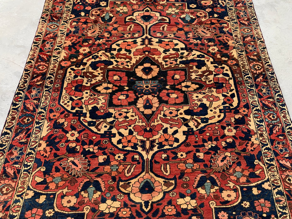 Handgeknoopt Perzisch wollen tapijt 7'4 x 5'6 – Marineblauw, rood & ivoorkleurig bloemenmedaillon tapijt – KBHM-1185