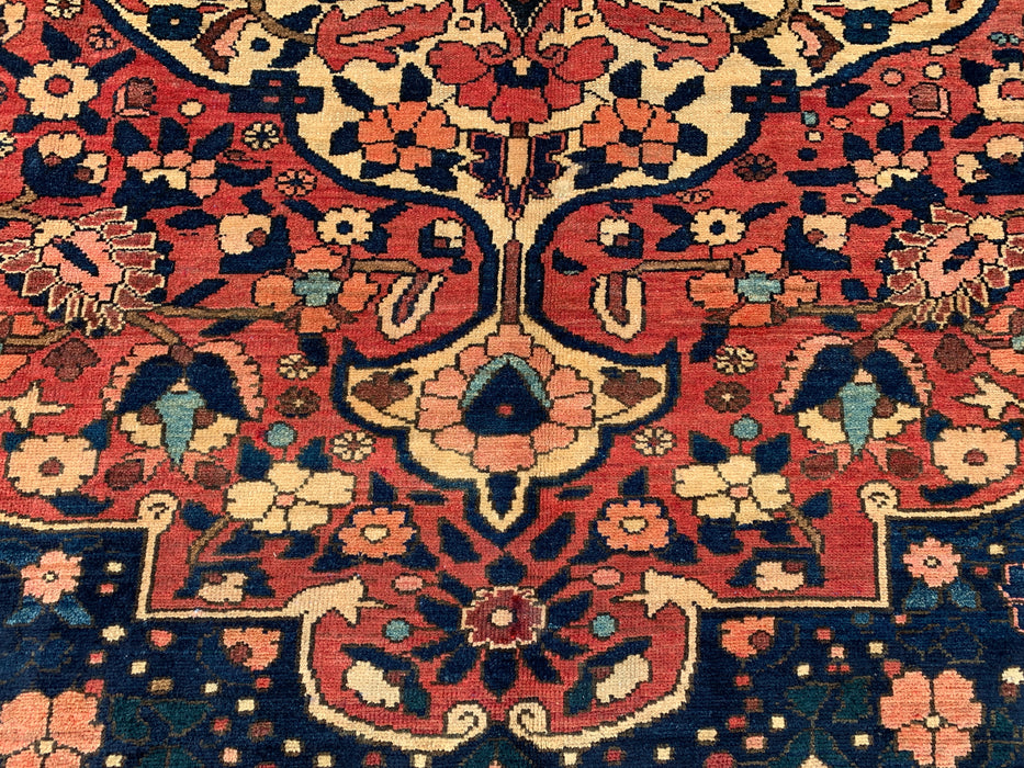 Handgeknoopt Perzisch wollen tapijt 7'4 x 5'6 – Marineblauw, rood & ivoorkleurig bloemenmedaillon tapijt – KBHM-1185