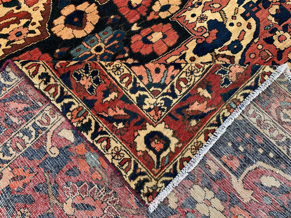 Handgeknoopt Perzisch wollen tapijt 7'4 x 5'6 – Marineblauw, rood & ivoorkleurig bloemenmedaillon tapijt – KBHM-1185