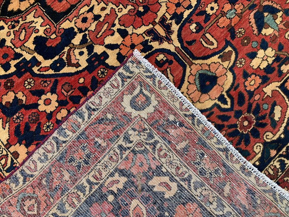 Handgeknoopt Perzisch wollen tapijt 7'4 x 5'6 – Marineblauw, rood & ivoorkleurig bloemenmedaillon tapijt – KBHM-1185