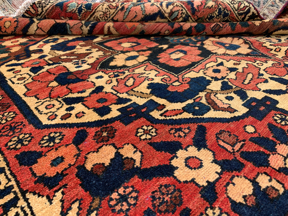 Handgeknoopt Perzisch wollen tapijt 7'4 x 5'6 – Marineblauw, rood & ivoorkleurig bloemenmedaillon tapijt – KBHM-1185