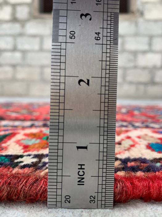 Met de hand geknoopt Perzisch wollen tapijt 3'7 x 2'6 Rood Ivoor Tribaal accentkleed - KBHM-1189