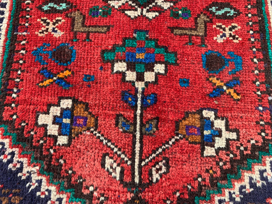 Met de hand geknoopt Perzisch wollen tapijt 3'7 x 2'6 Rood Ivoor Tribaal accentkleed - KBHM-1189