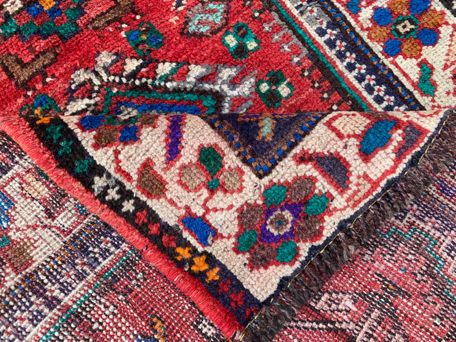 Met de hand geknoopt Perzisch wollen tapijt 3'7 x 2'6 Rood Ivoor Tribaal accentkleed - KBHM-1189
