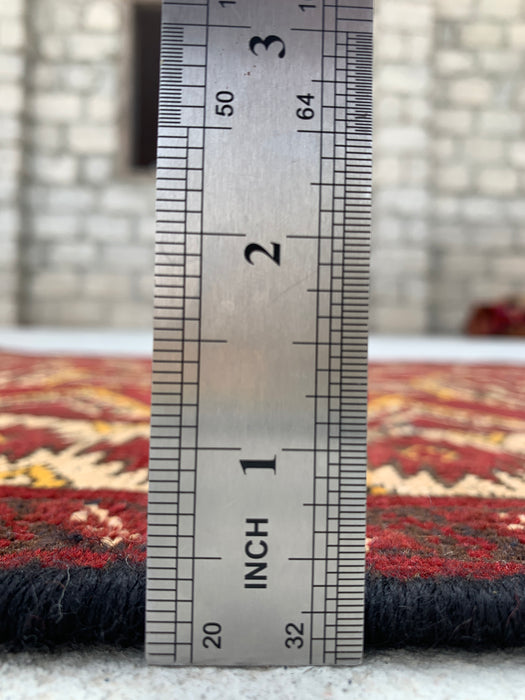 KBHM-1190 Handgeknoopt Perzisch wollen tapijt – 104 x 66 cm Rood, ivoor & zwart tribaal accentkleed