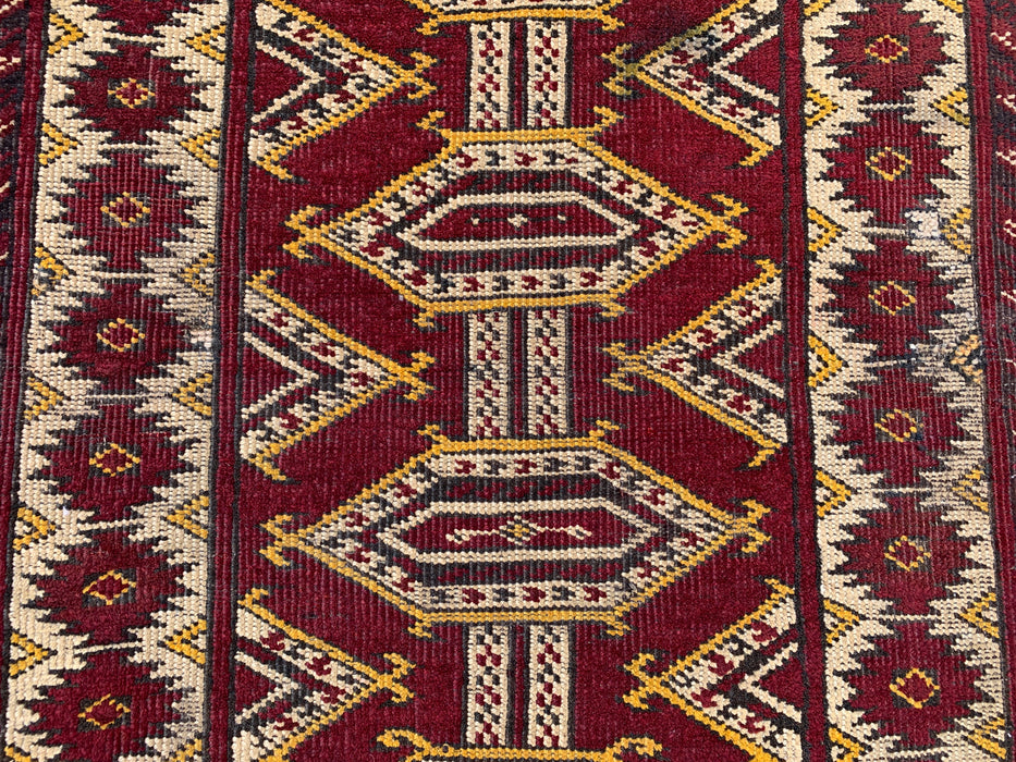 KBHM-1190 Handgeknoopt Perzisch wollen tapijt – 104 x 66 cm Rood, ivoor & zwart tribaal accentkleed