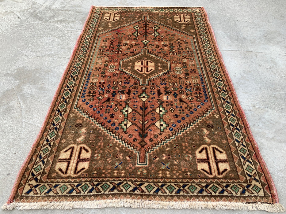 Handgeknoopt Perzisch wollen tapijt 120 x 74 cm Blush, Taupe & Ivoor Tribaal accentkleed - KBHM-1191