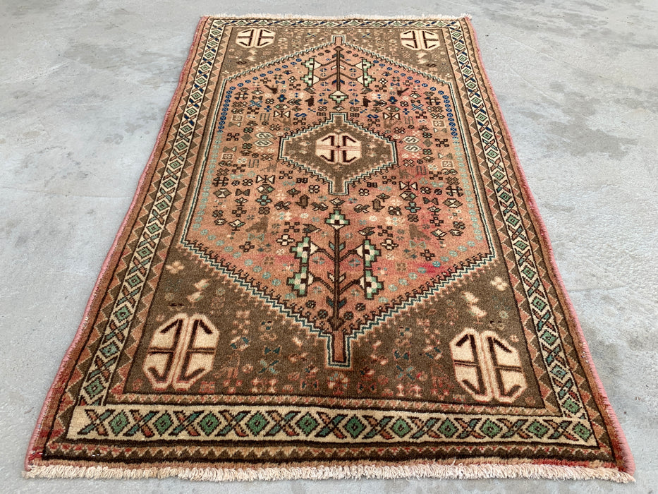 Handgeknoopt Perzisch wollen tapijt 120 x 74 cm Blush, Taupe & Ivoor Tribaal accentkleed - KBHM-1191