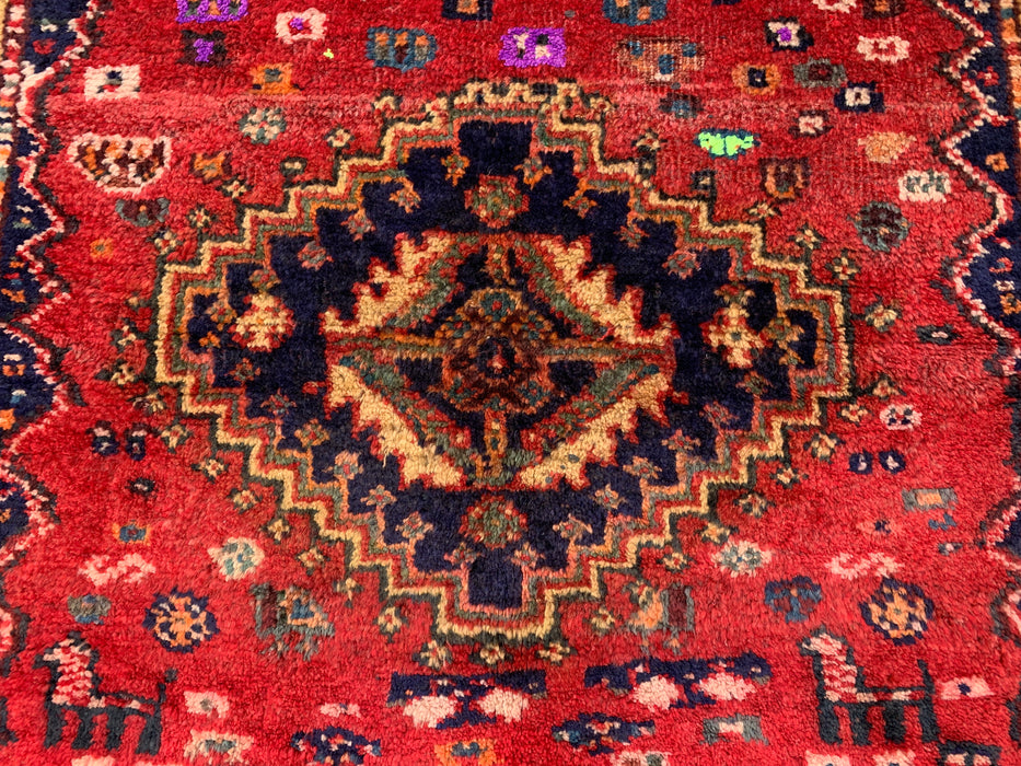 Handgeknoopt Perzisch wollen vloerkleed 117 x 84 cm Rood, Marineblauw & Ivoor Tribaal accentkleed - KBHM-1192