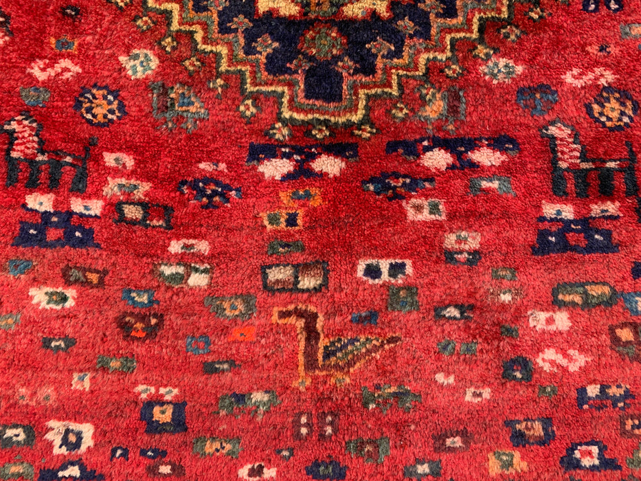 Handgeknoopt Perzisch wollen vloerkleed 117 x 84 cm Rood, Marineblauw & Ivoor Tribaal accentkleed - KBHM-1192