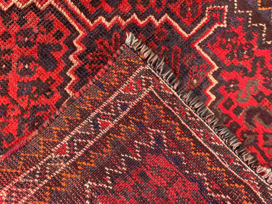 Handgeknoopt Perzisch wollen tapijt 4'2 x 2'6 Rood, bruin & ivoor tribaal accentkleed - KBHM-1193