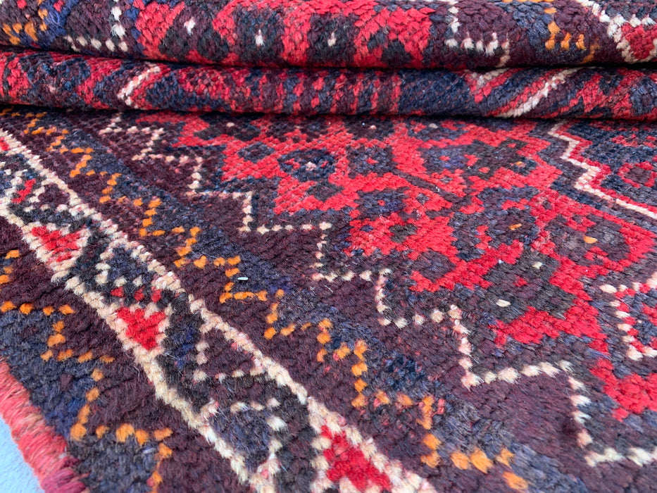 Handgeknoopt Perzisch wollen tapijt 4'2 x 2'6 Rood, bruin & ivoor tribaal accentkleed - KBHM-1193