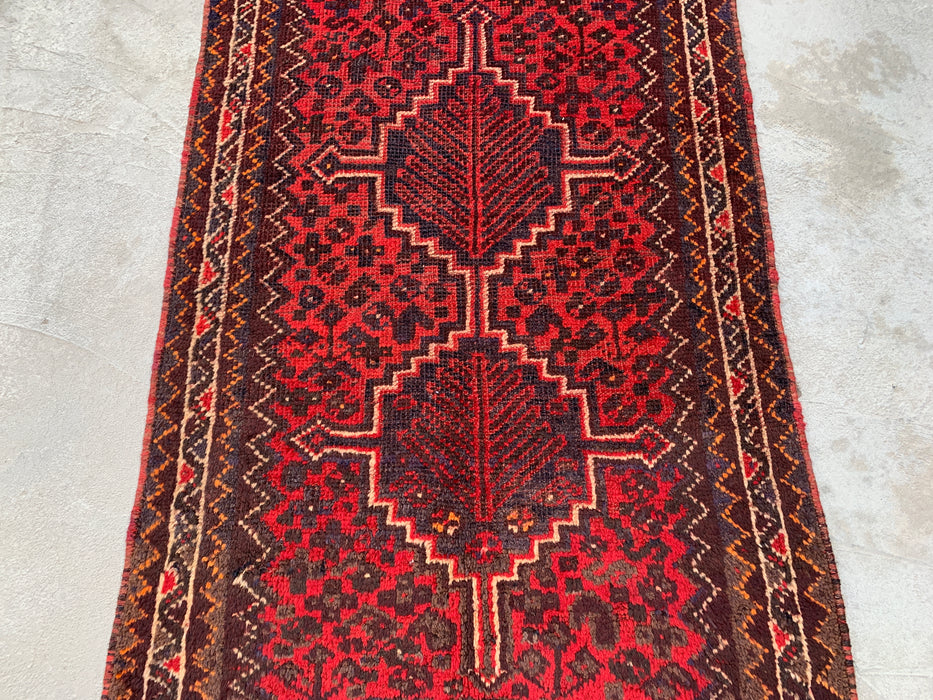 Handgeknoopt Perzisch wollen tapijt 4'2 x 2'6 Rood, bruin & ivoor tribaal accentkleed - KBHM-1193
