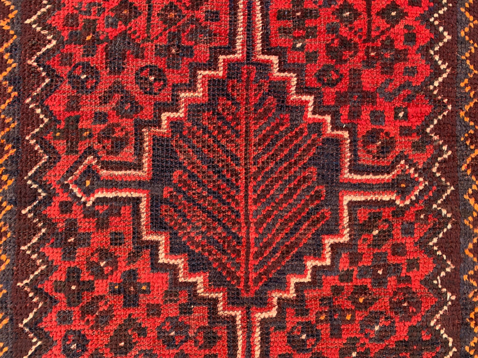 Handgeknoopt Perzisch wollen tapijt 4'2 x 2'6 Rood, bruin & ivoor tribaal accentkleed - KBHM-1193