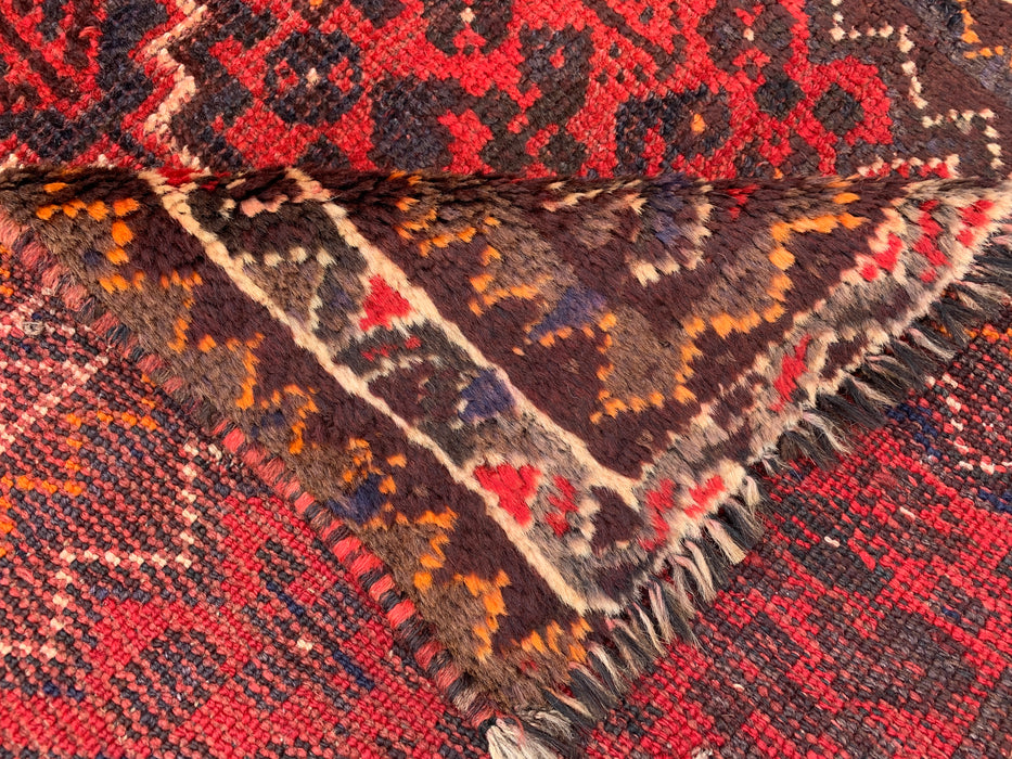 Handgeknoopt Perzisch wollen tapijt 4'2 x 2'6 Rood, bruin & ivoor tribaal accentkleed - KBHM-1193