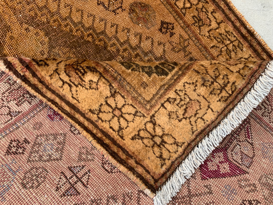 Vintage Perzisch handgeknoopt wollen loper tapijt 178 x 79 cm beige bruin KBHM-1194