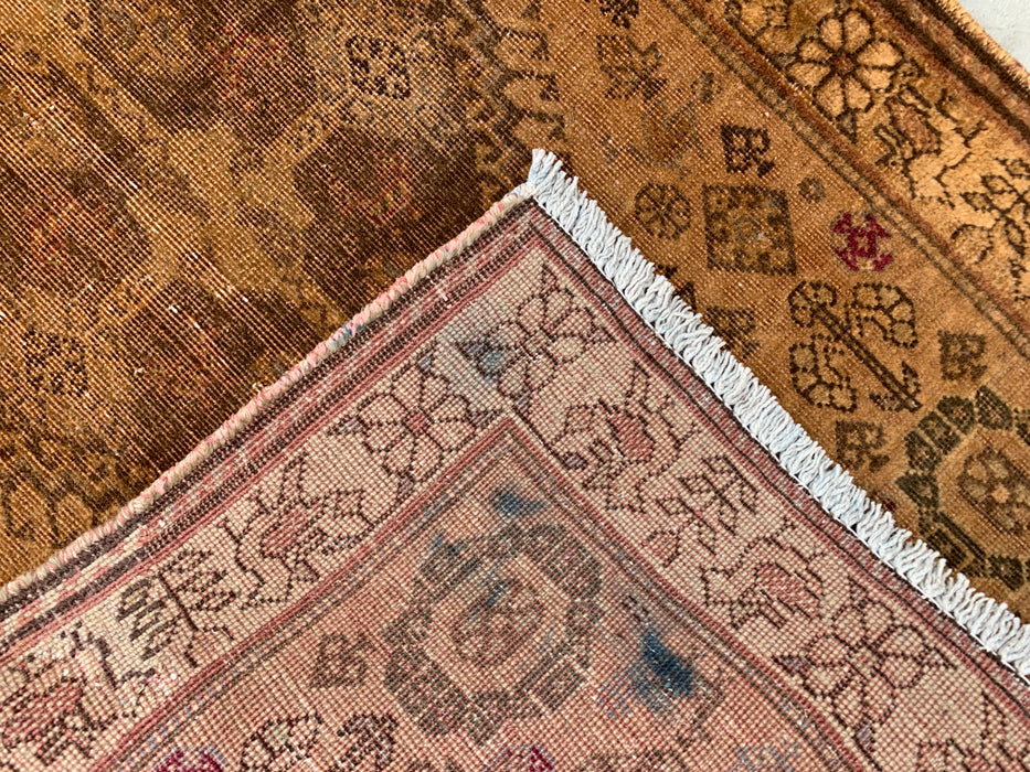 Vintage Perzisch handgeknoopt wollen loper tapijt 178 x 79 cm beige bruin KBHM-1194