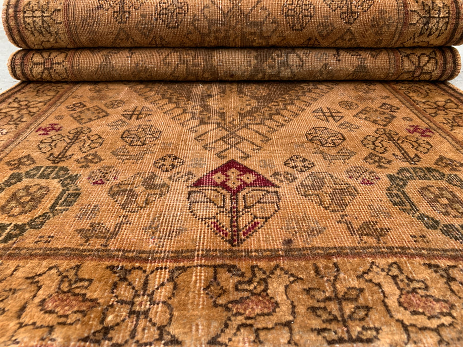 Vintage Perzisch handgeknoopt wollen loper tapijt 178 x 79 cm beige bruin KBHM-1194