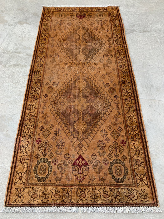 Vintage Perzisch handgeknoopt wollen loper tapijt 178 x 79 cm beige bruin KBHM-1194