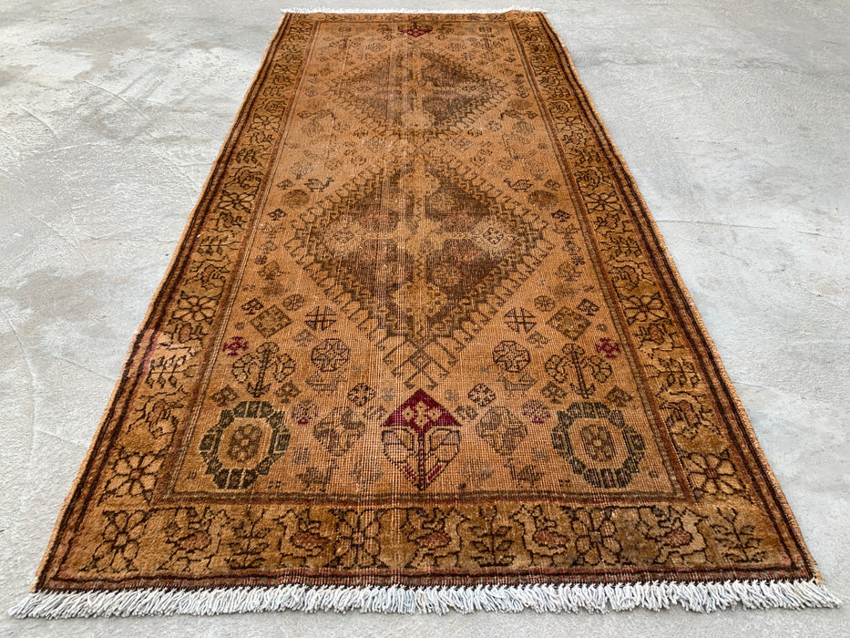 Vintage Perzisch handgeknoopt wollen loper tapijt 178 x 79 cm beige bruin KBHM-1194