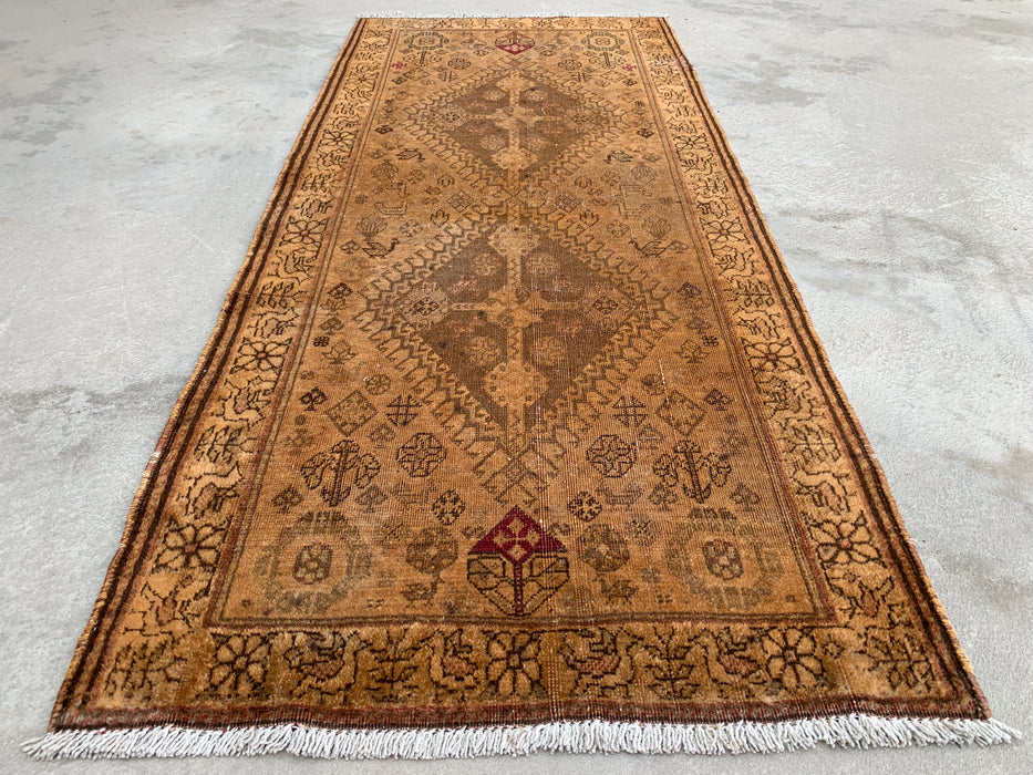 Vintage Perzisch handgeknoopt wollen loper tapijt 178 x 79 cm beige bruin KBHM-1194