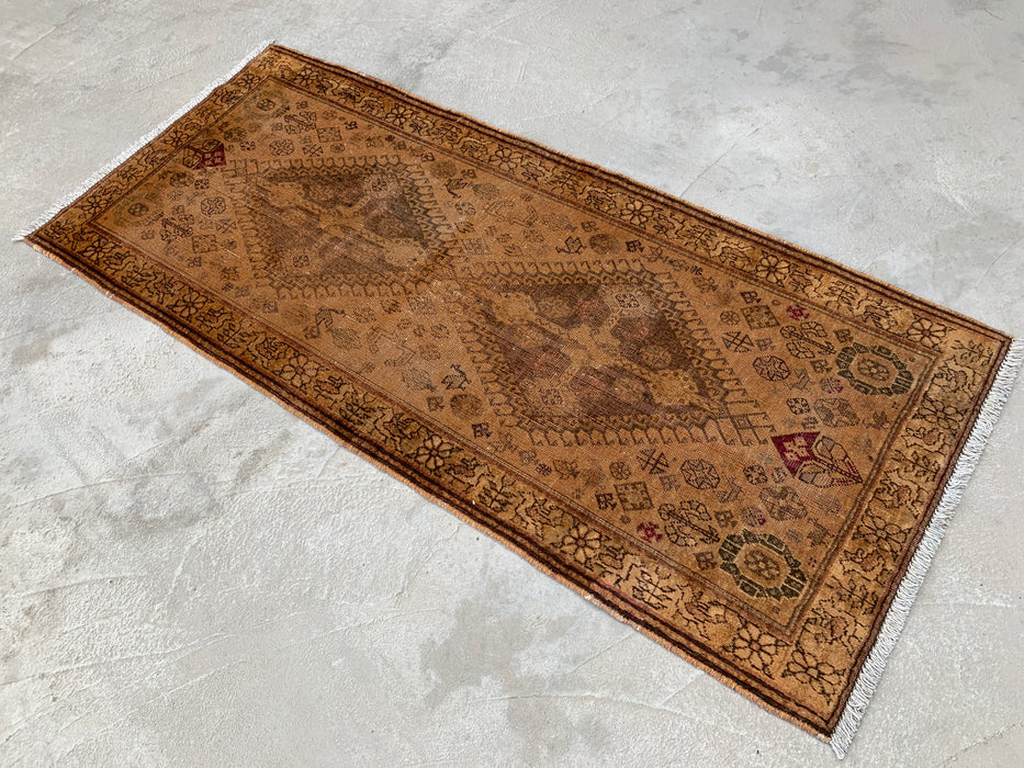 Vintage Perzisch handgeknoopt wollen loper tapijt 178 x 79 cm beige bruin KBHM-1194