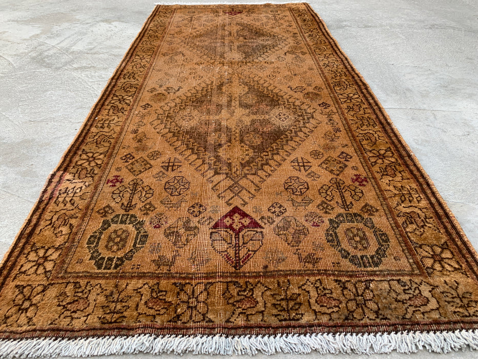 Vintage Perzisch handgeknoopt wollen loper tapijt 178 x 79 cm beige bruin KBHM-1194
