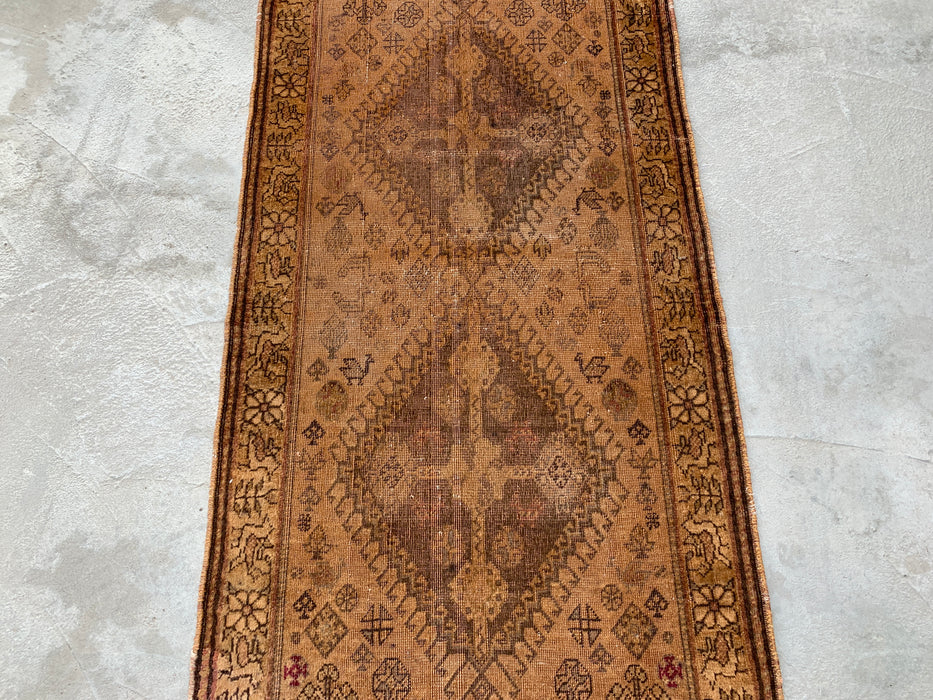 Vintage Perzisch handgeknoopt wollen loper tapijt 178 x 79 cm beige bruin KBHM-1194