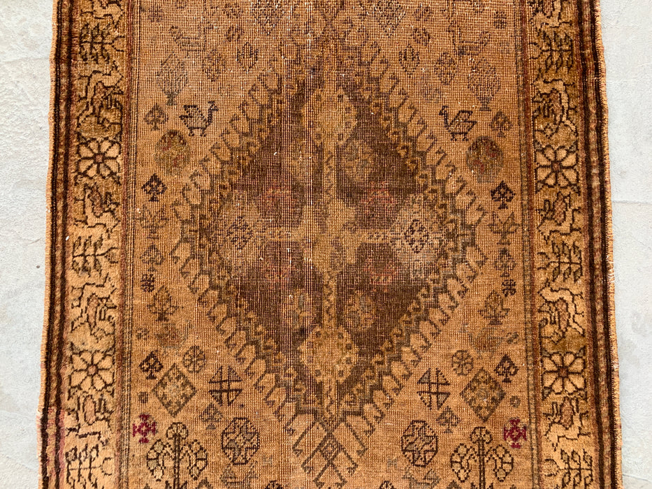 Vintage Perzisch handgeknoopt wollen loper tapijt 178 x 79 cm beige bruin KBHM-1194