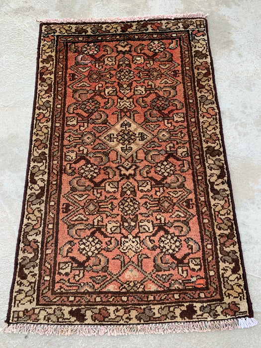 Handgeknoopt Perzisch wollen tapijt - 89 x 56 cm - Roze, bruin & ivoor | KBHM-1196