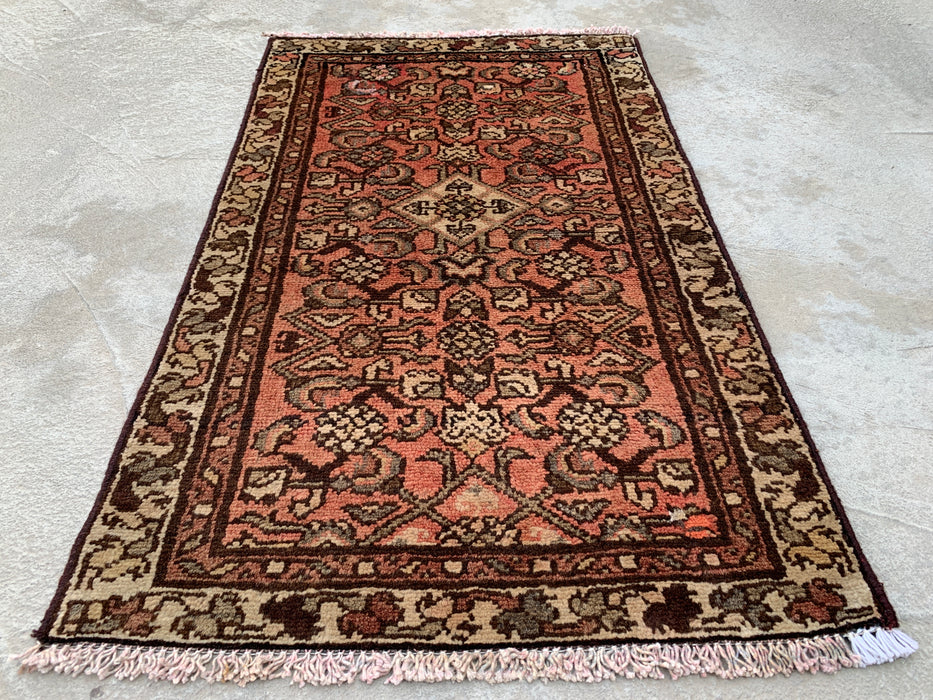 Handgeknoopt Perzisch wollen tapijt - 89 x 56 cm - Roze, bruin & ivoor | KBHM-1196
