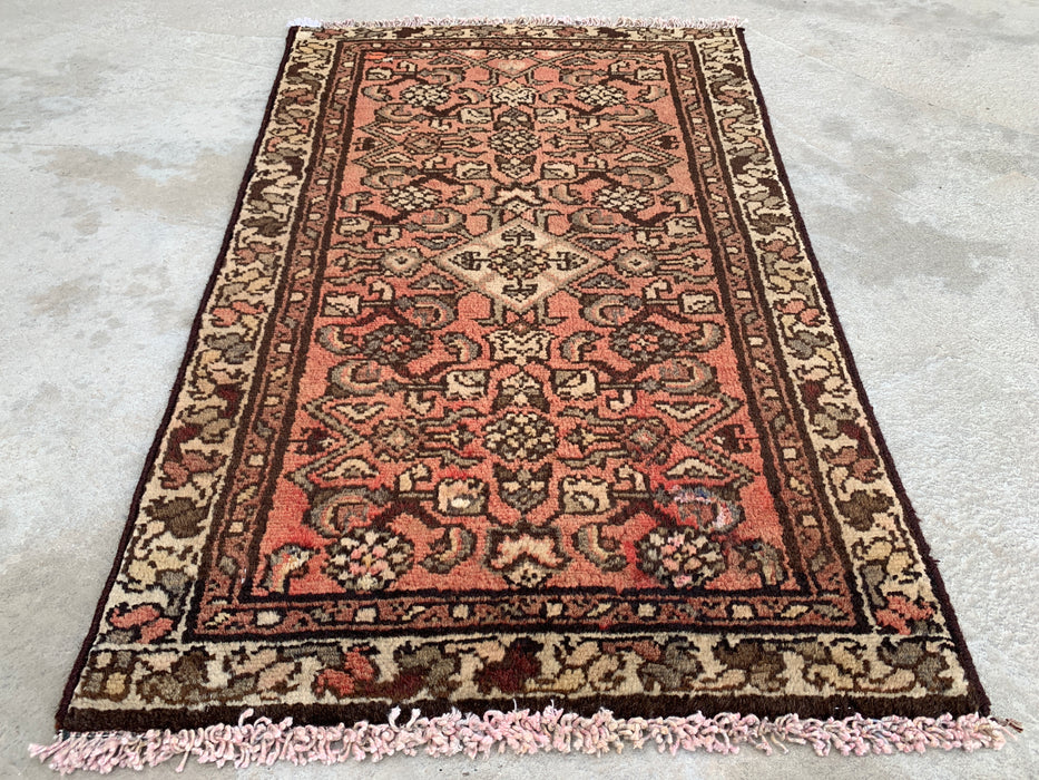 Handgeknoopt Perzisch wollen tapijt - 89 x 56 cm - Roze, bruin & ivoor | KBHM-1196