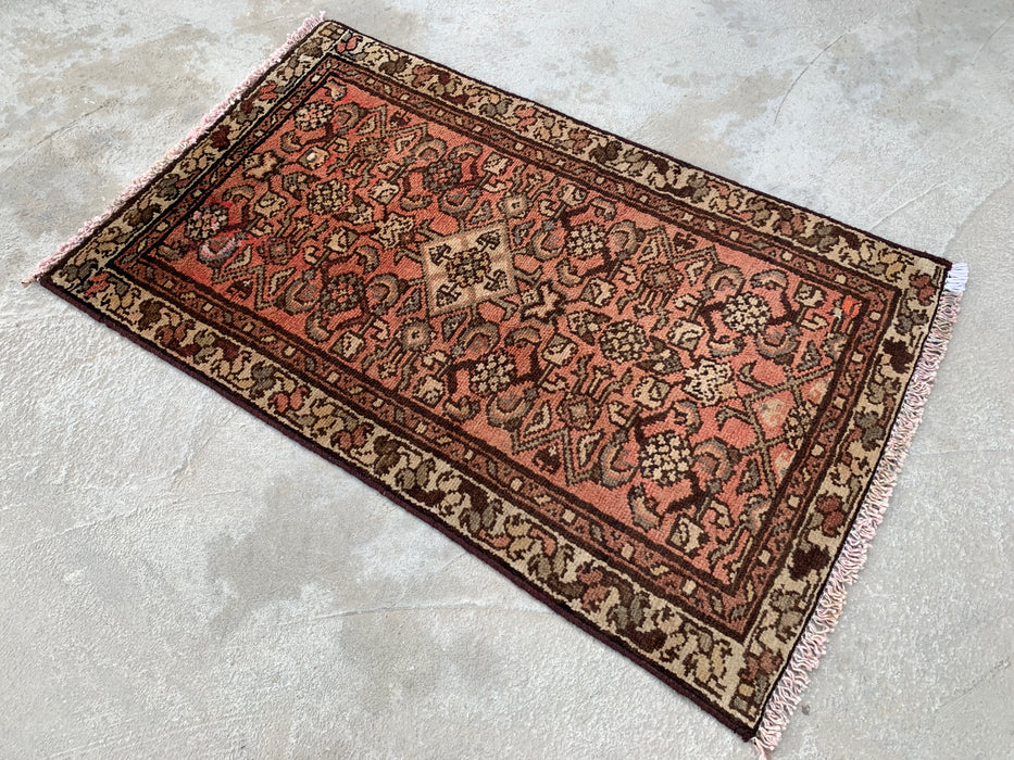 Handgeknoopt Perzisch wollen tapijt - 89 x 56 cm - Roze, bruin & ivoor | KBHM-1196
