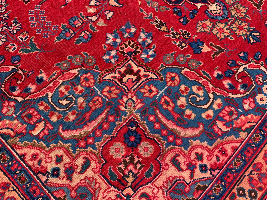 KBHM-1199 Handgeknoopt Perzisch wollen tapijt – 345 cm x 246 cm Rood, marineblauw & blush traditioneel bloemenmedaillon karpet