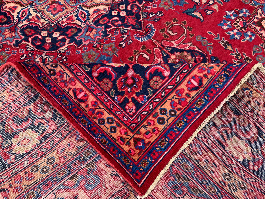 KBHM-1199 Handgeknoopt Perzisch wollen tapijt – 345 cm x 246 cm Rood, marineblauw & blush traditioneel bloemenmedaillon karpet