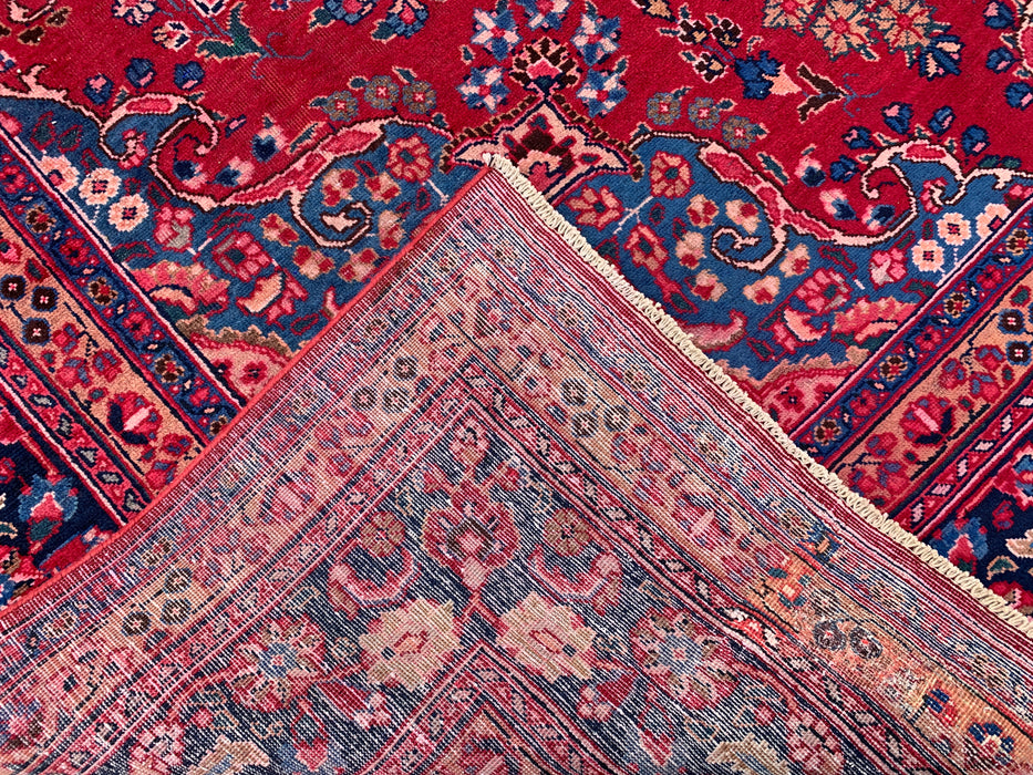 KBHM-1199 Handgeknoopt Perzisch wollen tapijt – 345 cm x 246 cm Rood, marineblauw & blush traditioneel bloemenmedaillon karpet