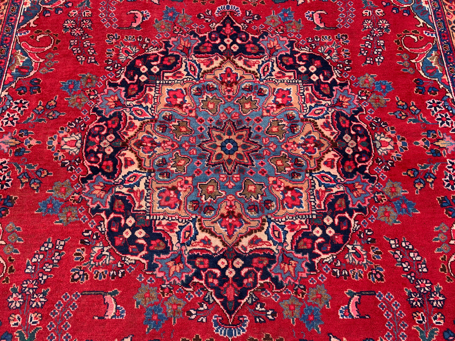KBHM-1199 Handgeknoopt Perzisch wollen tapijt – 345 cm x 246 cm Rood, marineblauw & blush traditioneel bloemenmedaillon karpet