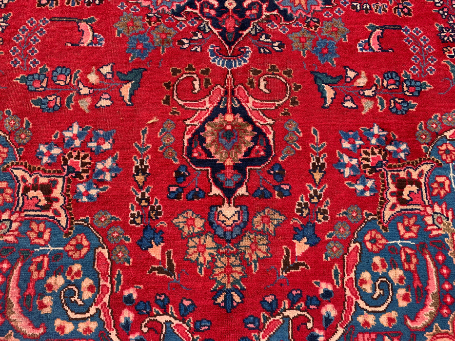 KBHM-1199 Handgeknoopt Perzisch wollen tapijt – 345 cm x 246 cm Rood, marineblauw & blush traditioneel bloemenmedaillon karpet