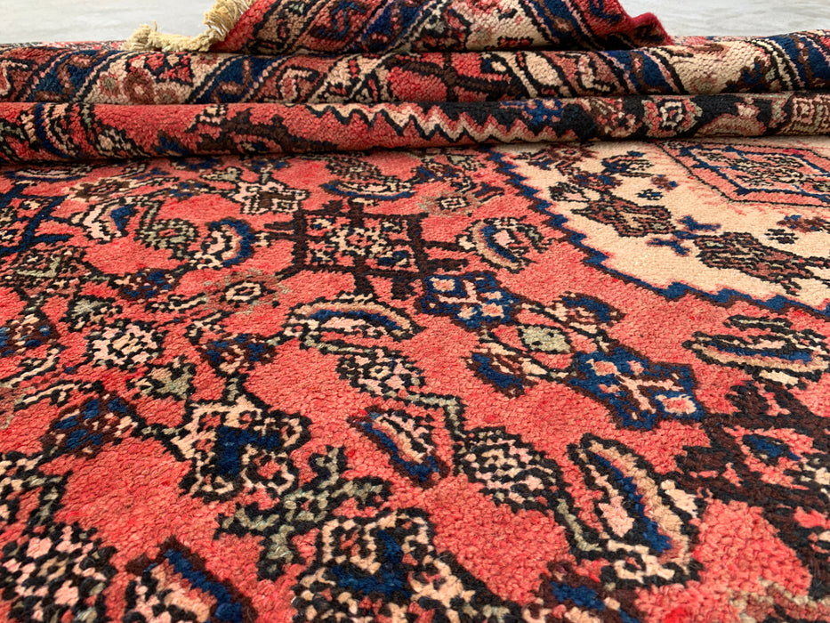 Handgemaakt Perzisch wollen vloerkleed 213x305 cm - Traditioneel Perzisch tapijt met medaillon in koraal, ivoor & marineblauw - Exacte afmeting 287 x 203 cm - KBHM-1200