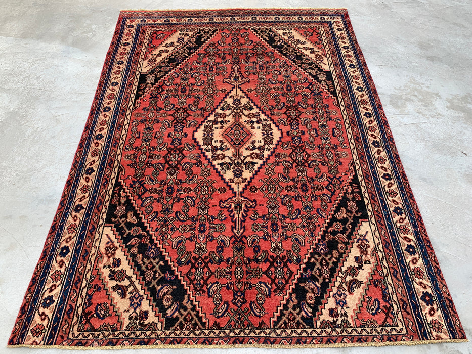 Handgemaakt Perzisch wollen vloerkleed 213x305 cm - Traditioneel Perzisch tapijt met medaillon in koraal, ivoor & marineblauw - Exacte afmeting 287 x 203 cm - KBHM-1200