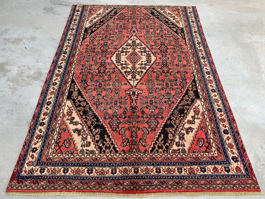 Handgemaakt Perzisch wollen vloerkleed 213x305 cm - Traditioneel Perzisch tapijt met medaillon in koraal, ivoor & marineblauw - Exacte afmeting 287 x 203 cm - KBHM-1200