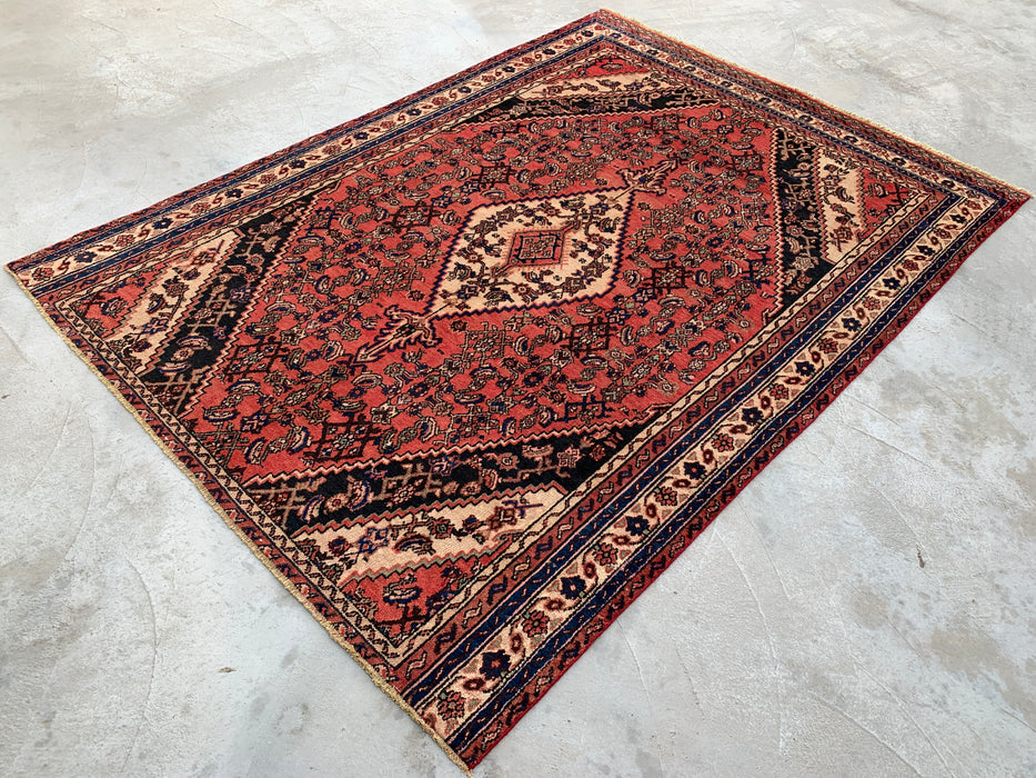Handgemaakt Perzisch wollen vloerkleed 213x305 cm - Traditioneel Perzisch tapijt met medaillon in koraal, ivoor & marineblauw - Exacte afmeting 287 x 203 cm - KBHM-1200