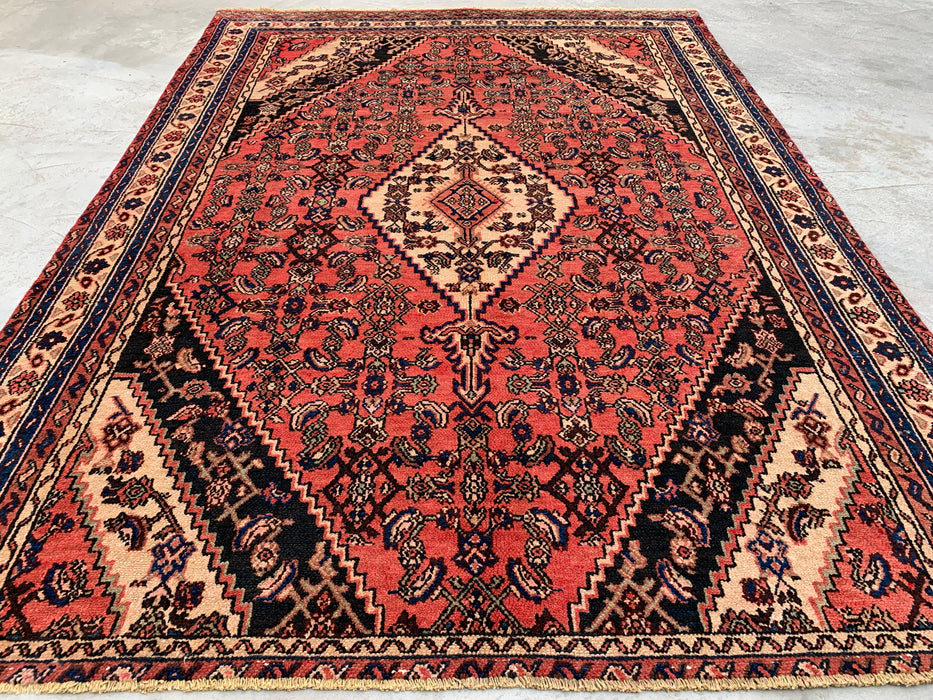 Handgemaakt Perzisch wollen vloerkleed 213x305 cm - Traditioneel Perzisch tapijt met medaillon in koraal, ivoor & marineblauw - Exacte afmeting 287 x 203 cm - KBHM-1200